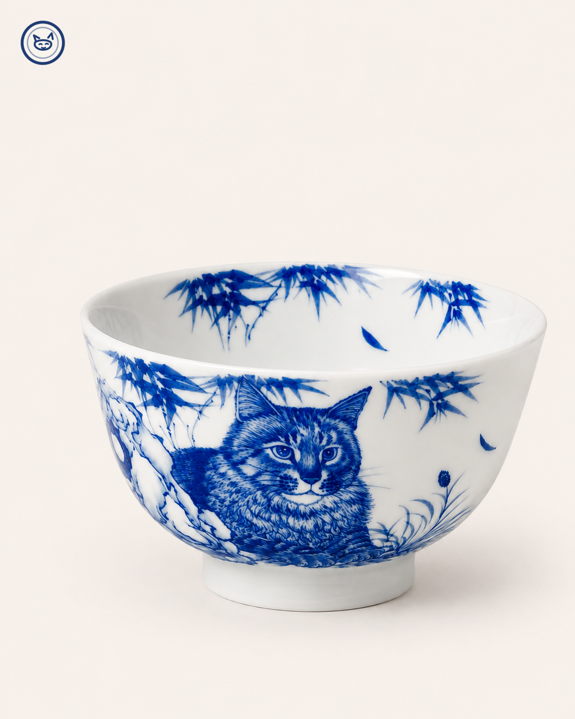 Blue-and-white cat and bamboo chicken-heart cup, Jingdezhen