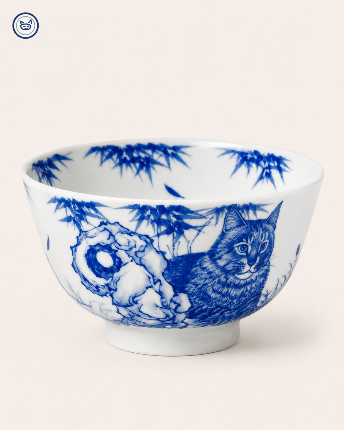 Blue-and-white cat and bamboo chicken-heart cup, Jingdezhen