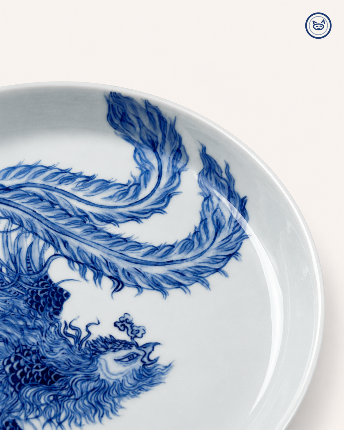 Blue-and-white phoenix plate with sweeping tail, Jingdezhen