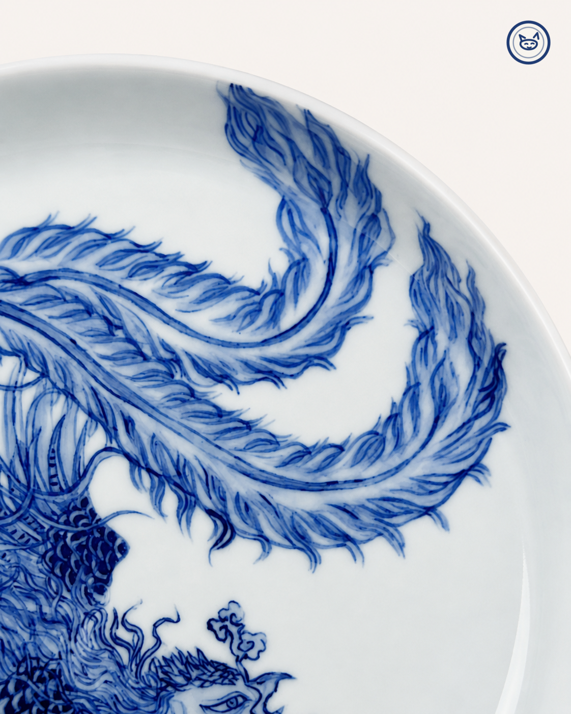 Blue-and-white phoenix plate with sweeping tail, Jingdezhen