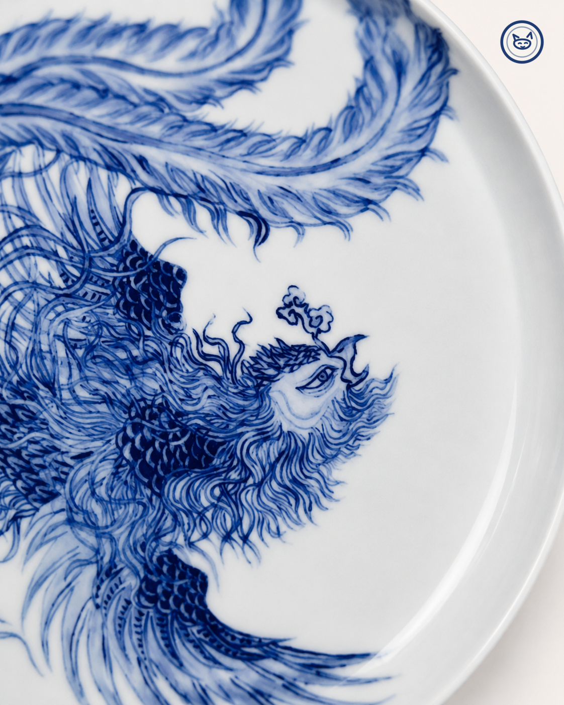 Blue-and-white phoenix plate with sweeping tail, Jingdezhen