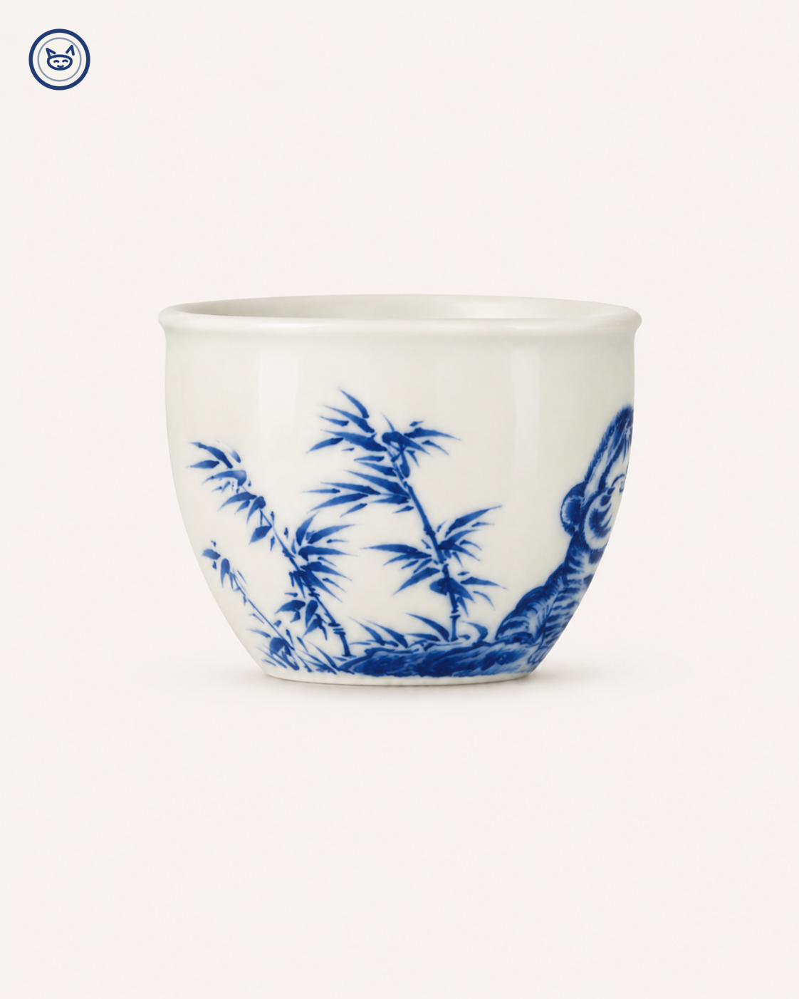 Blue-and-white tiger cub tea cup with bamboo, Jingdezhen